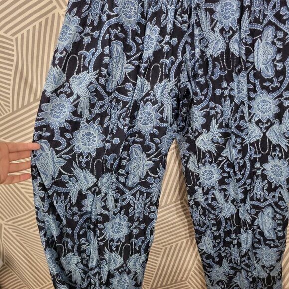 NEW Vintage Pants Size Large Wide Leg Elastic Stretch Waist Pockets Floral Alt - Picture 6 of 8